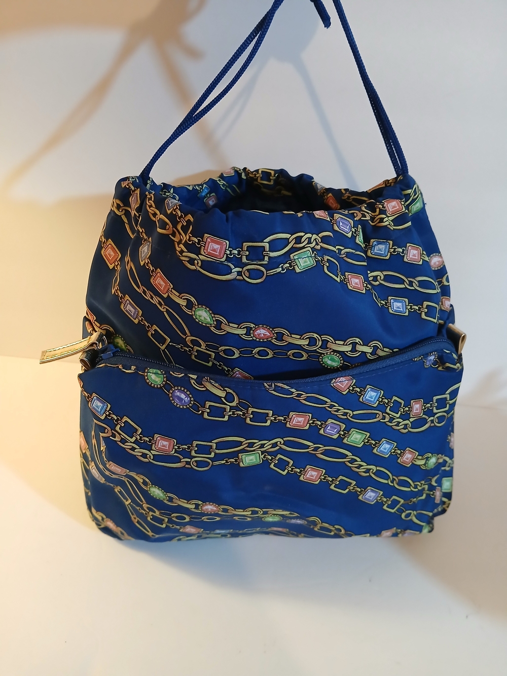 Drawstring Silk/Satin Blue,Gold Chain Design Colorful Chic Vibe-Travel,Carryall
